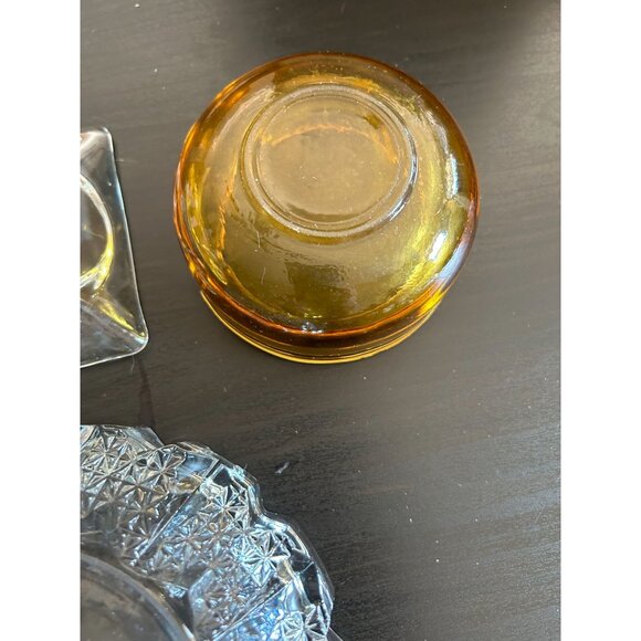 Amber Thick Clear Crystal Glass Set Of 3 Cigarette Ashtray Decorative Vintage - Picture 8 of 9